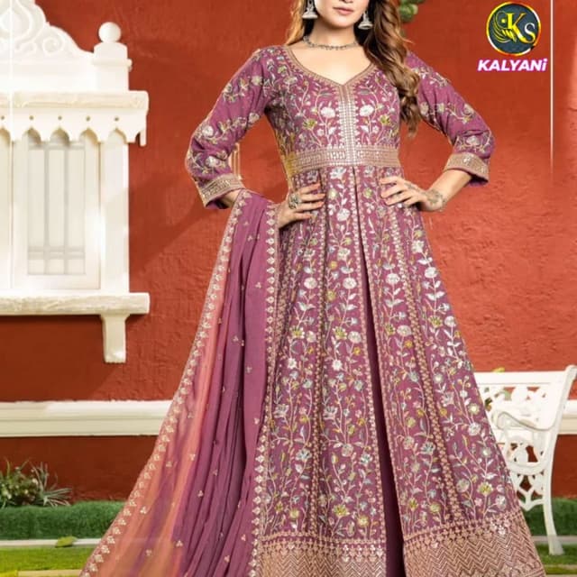 Mauve, Gold, Green Anarkali Suit
