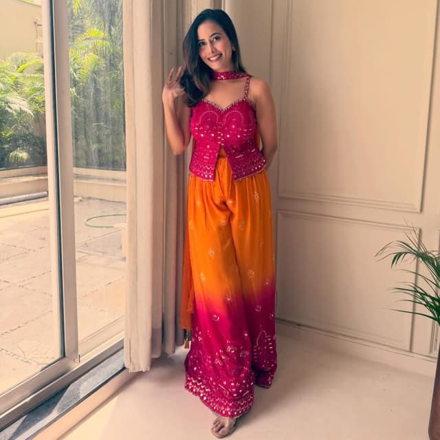 Pink, Orange Palazzo Suit