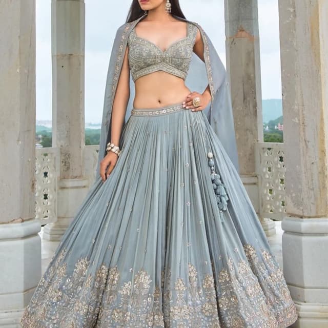 Soft blue, silver, and gold Lehenga Choli