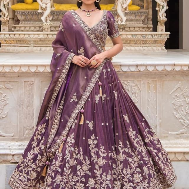Deep Purple and Gold Lehenga Choli