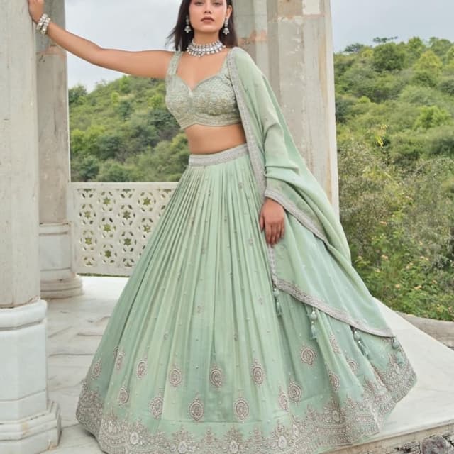 Sage Green and Silver Lehenga Choli