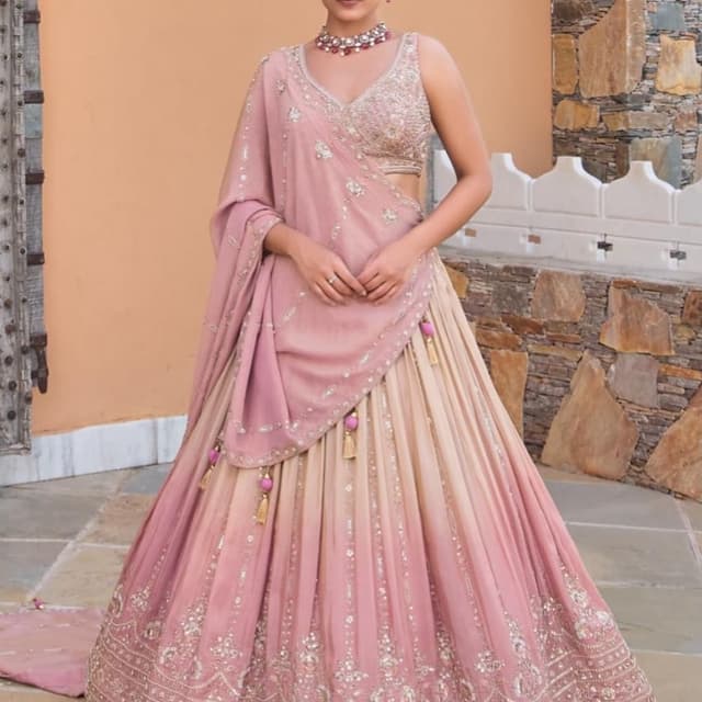 Pink, Beige, Gold Lehenga Choli