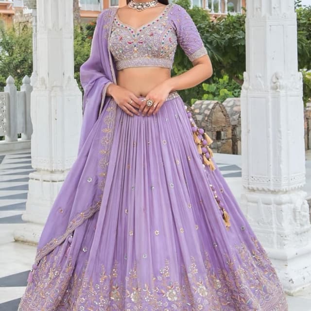 Lavender, Silver, Gold Lehenga Choli