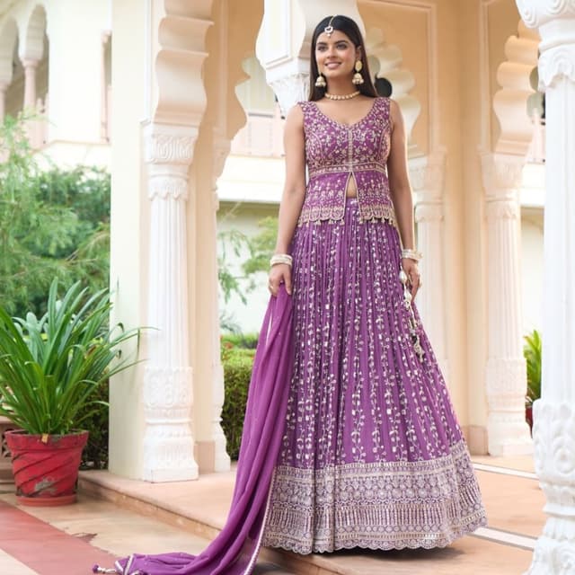 Purple and Gold Lehenga Choli