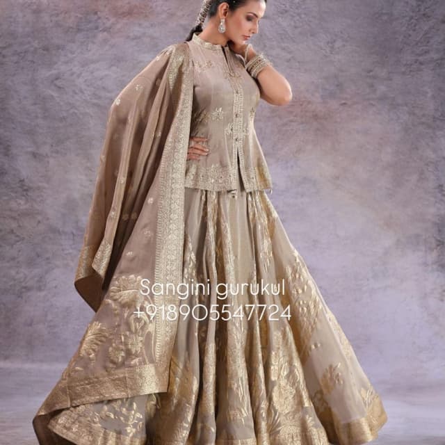 Champagne and Gold Lehenga Choli with Dupatta