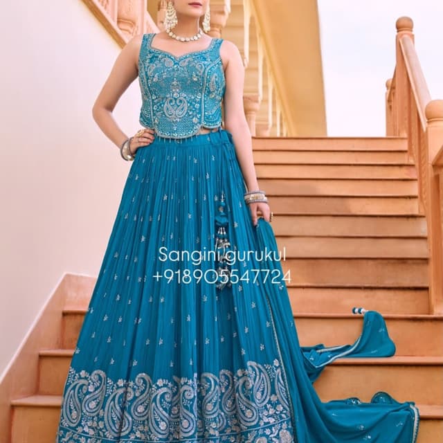 Teal, Silver Lehenga Choli