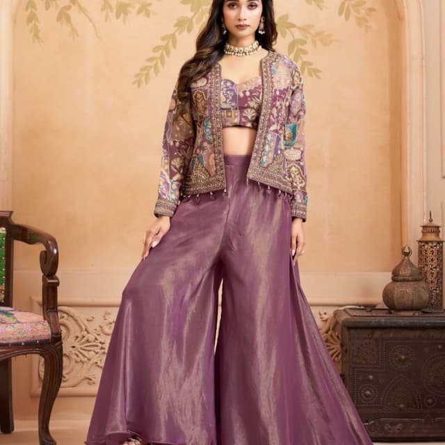 Mauve, Purple, Teal, Gold Palazzo Pant Set