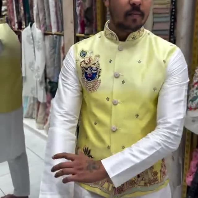 Yellow and White Jacket with Kurta