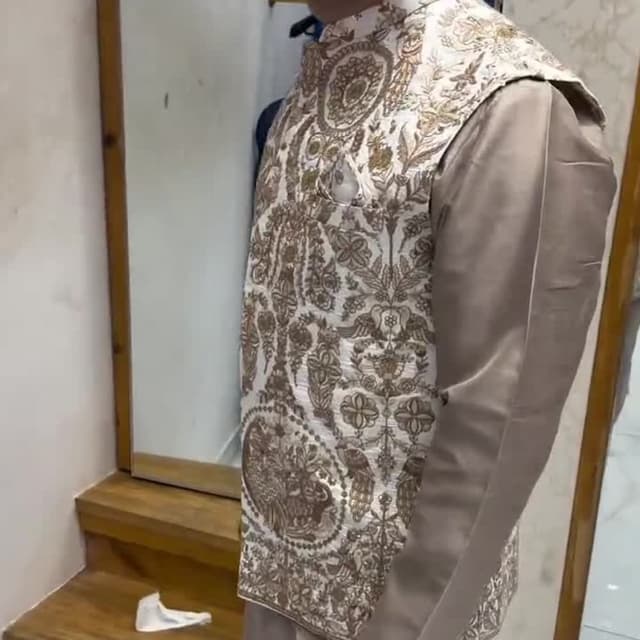 Cream, Gold, and Beige Waistcoat and Kurta