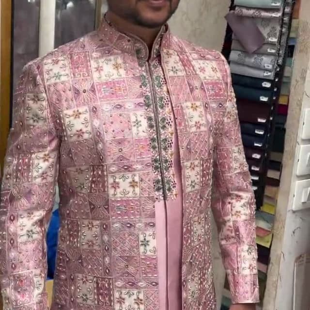 Pink, White, Green Jacket, Kurta
