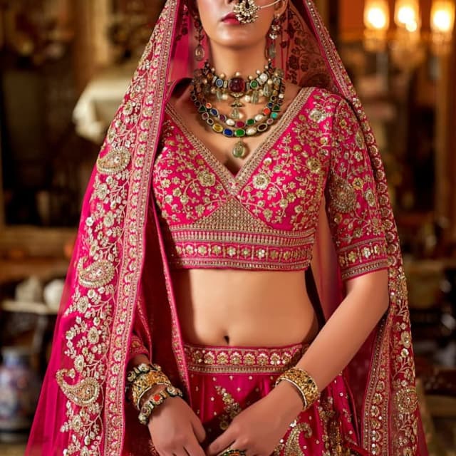 Magenta, Gold Lehenga Choli