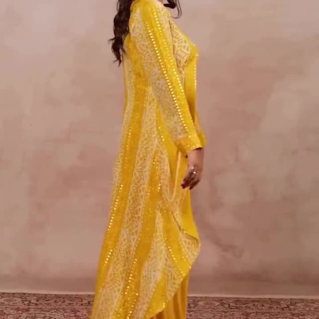 Yellow and white Kurta with palazzo pants