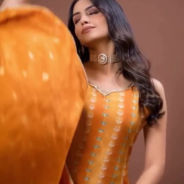 Shades of Orange, Yellow, and Green Kurta with Matching Dupatta