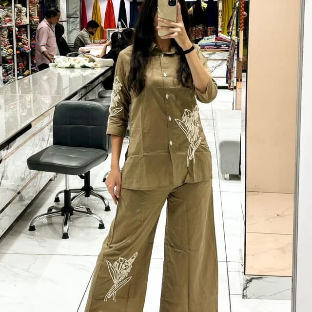 Olive Green and White Co-ord Set