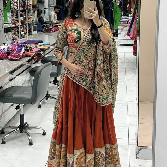 Rust, Green, Beige, Red, Multicolor Lehenga Choli