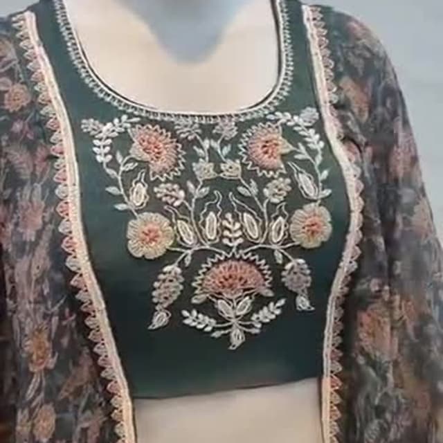 Green, Pink, Beige Blouse and Shrug