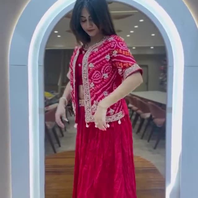 Red, White Lehenga Choli