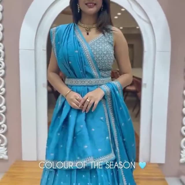 Turquoise Blue, Silver Lehenga Choli