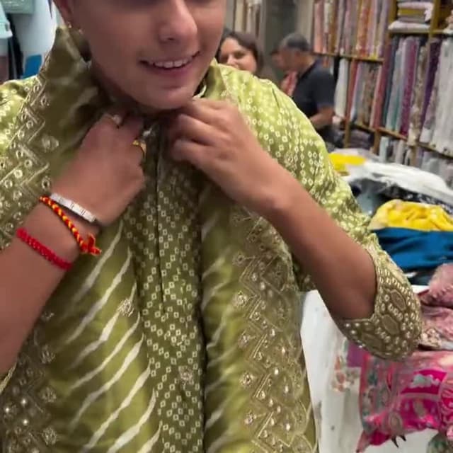 Olive Green and White Kurta