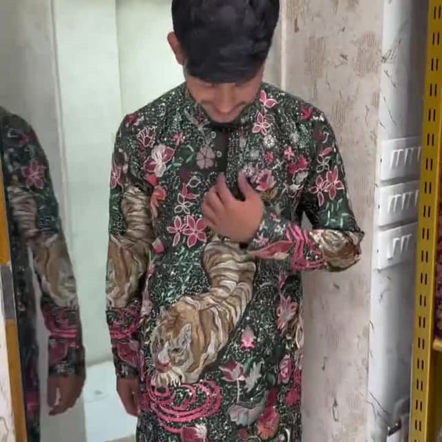 Green, Beige, Pink, and hints of other colors Kurta