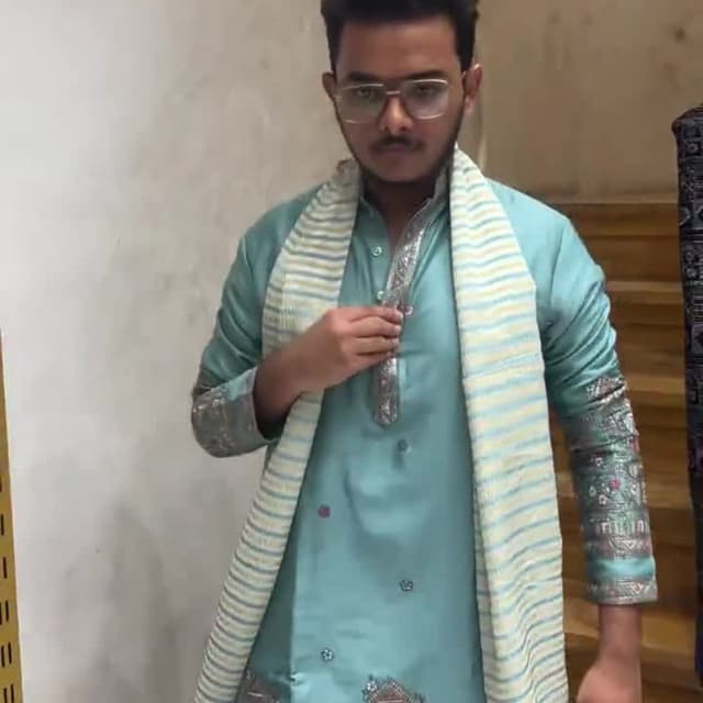 Teal, Silver, Beige Kurta