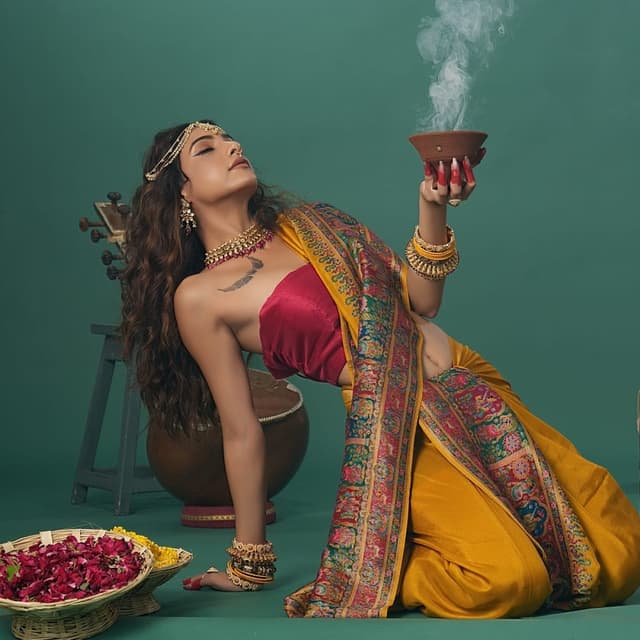 Yellow, Red, Green, and Multicolor Saree and Blouse