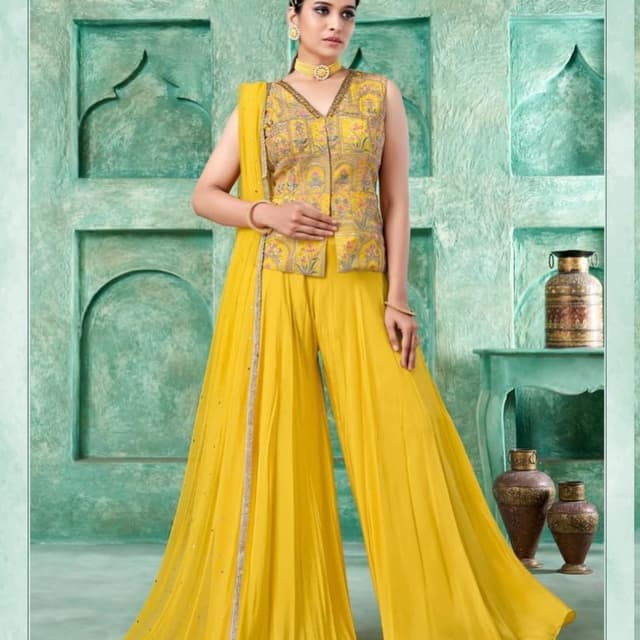 Yellow, Gold, Beige Sharara Suit