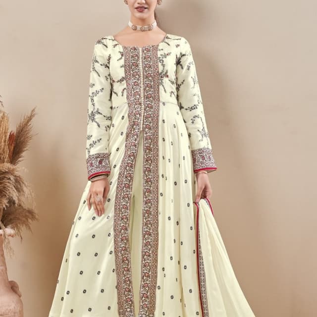 Ivory, Red, Brown, Black Anarkali Suit