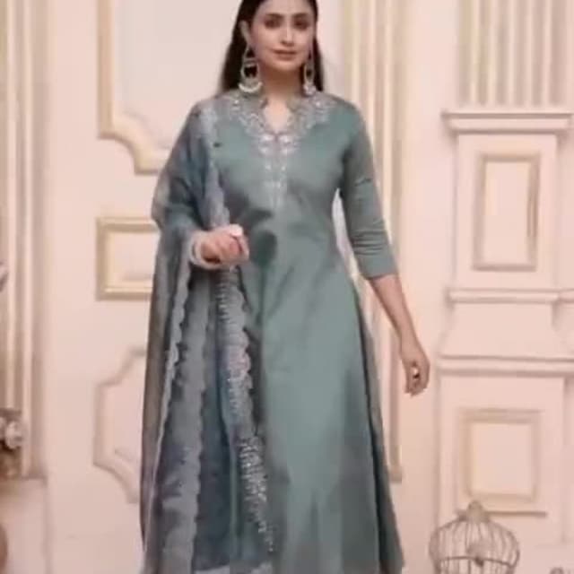Sage Green and Silver Salwar Kameez Suit