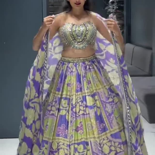 Purple, Green, and Gold Lehenga Choli