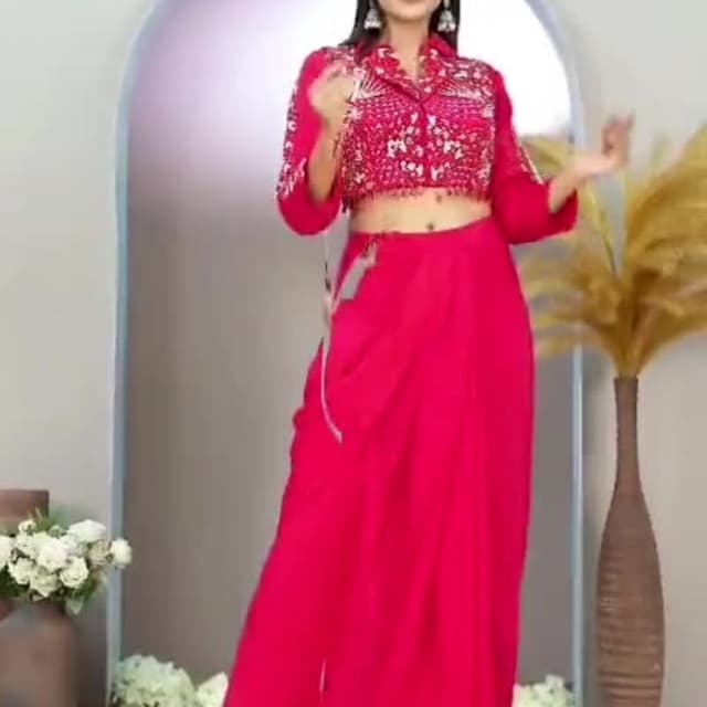 Pink and White Crop Top and Palazzo set