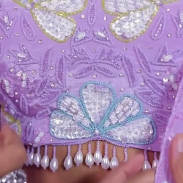 Lavender, White, Light Blue, Yellow Blouse