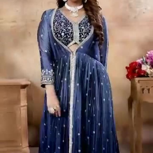 Blue, Silver Anarkali Suit