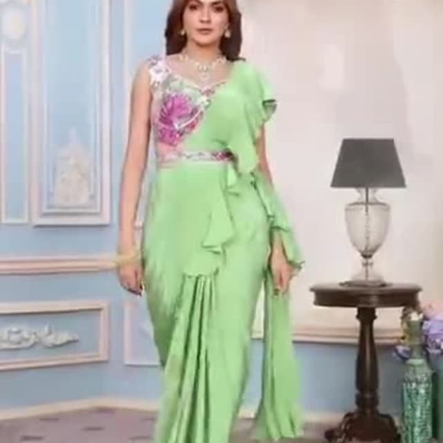 Light Green, Pink, White Saree