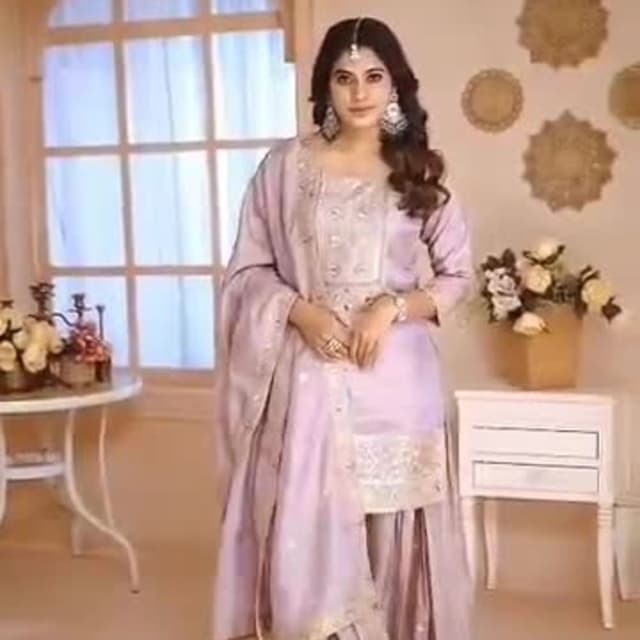 Lavender and silver Sharara suit