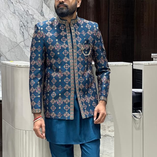 Teal, Gold, Pink, and Red Jacket and Kurta Pant Set