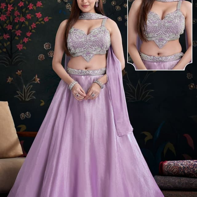 Lavender, Silver Lehenga Choli