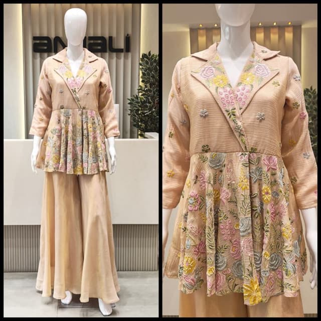 Peach, Pink, Yellow, Green Sharara Suit