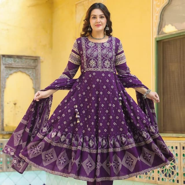 Purple and Gold Anarkali Suit