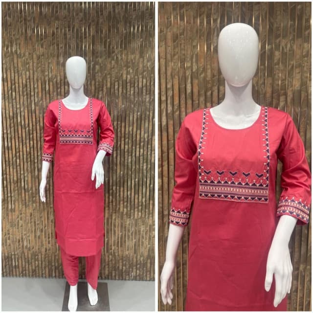 Red with black and white accents Kurta with pants
