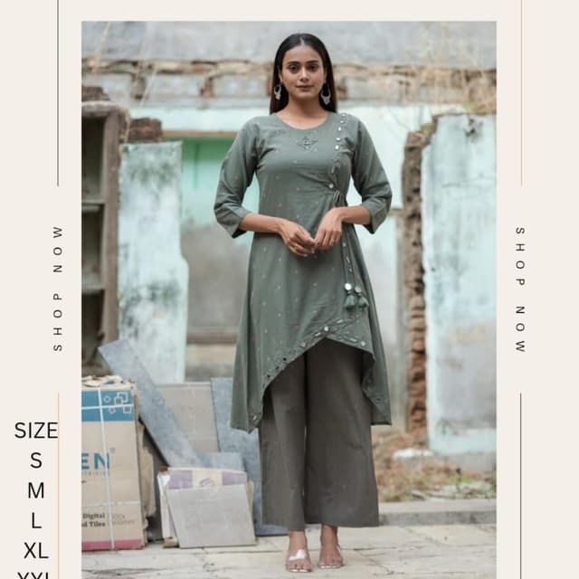 Olive Green and Pink Kurti with Pants