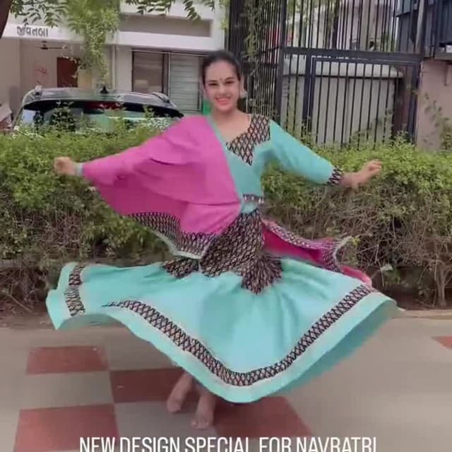 Aqua, Pink, Black, and White Chaniya Choli