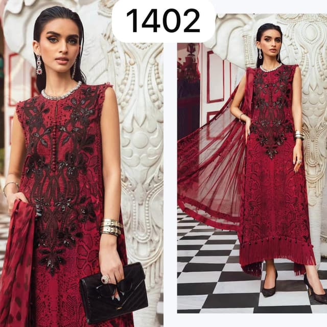 Red and Black Dress with Dupatta