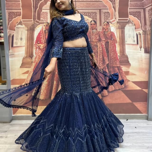 Navy Blue with Silver accents Lehenga Choli