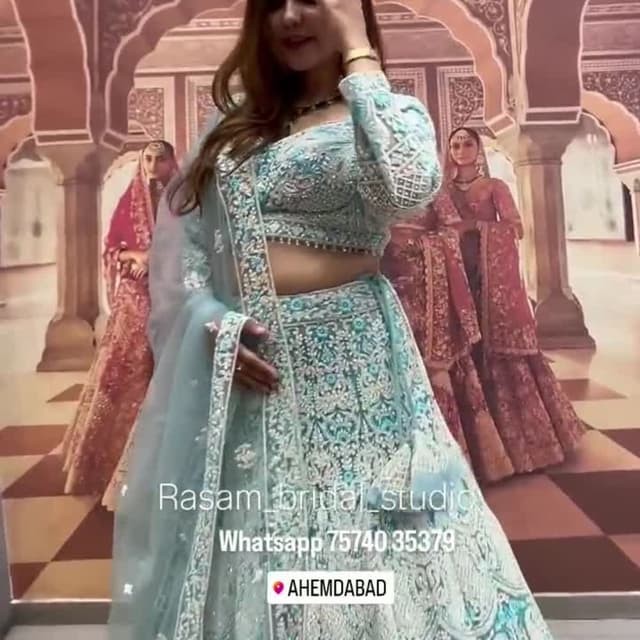 Seafoam green, white, and hints of turquoise Lehenga Choli with dupatta