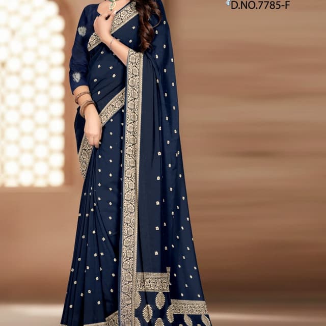 Navy Blue and Gold Saree
