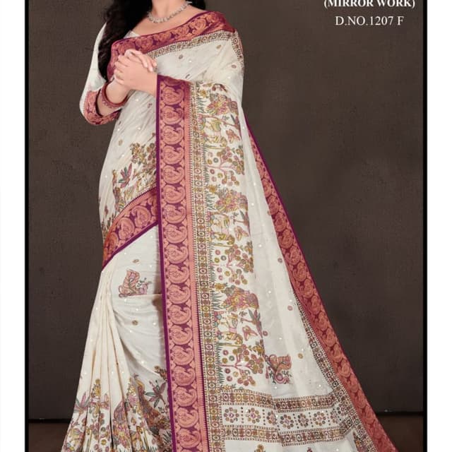 Ivory, Burgundy, Peach, Gold, Green Saree