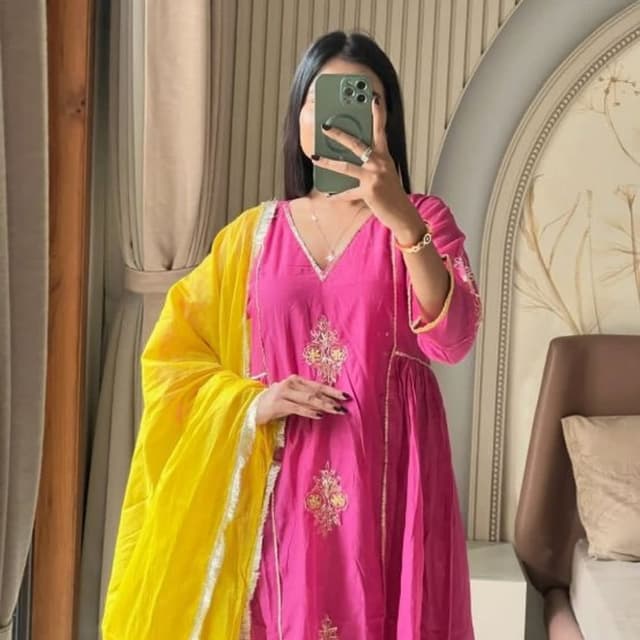 Pink and Yellow Salwar Kameez with Dupatta
