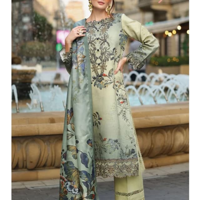 Sage green, Cream, Beige, Dark brown, Blue Salwar Suit