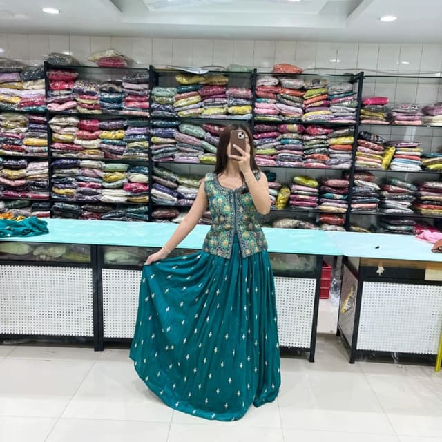 Teal, Gold, Green Lehenga Set